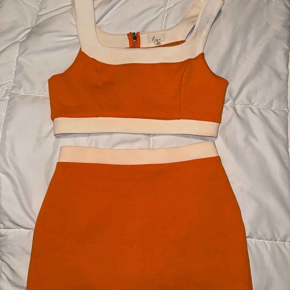 Orange and White Two-Piece Set